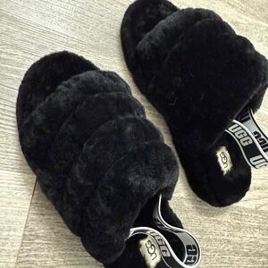 UGG Black Plush Slide Slippers